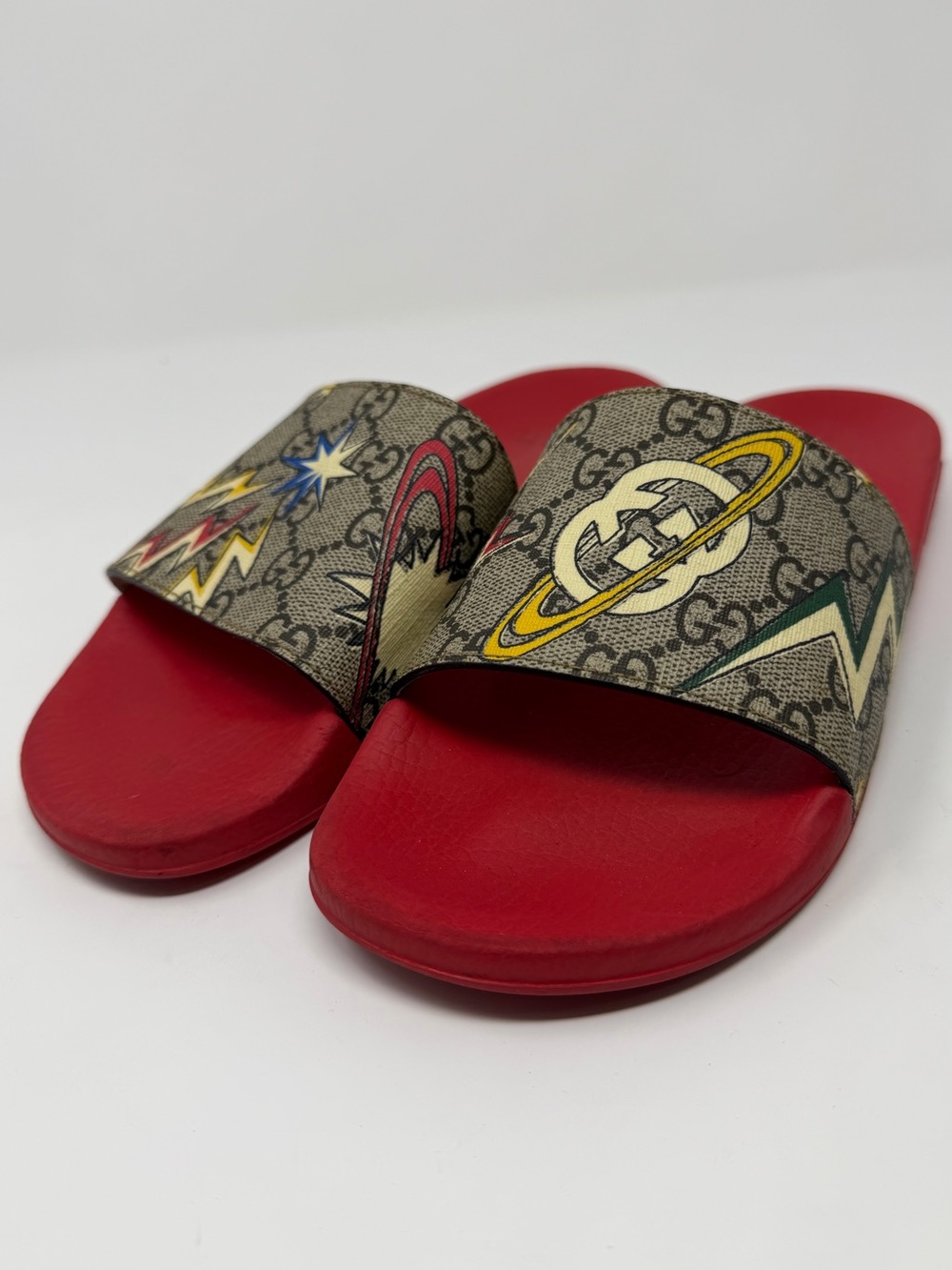 Gucci Kids Red Slide Sandals with Planet & Star GG Print Sz.37